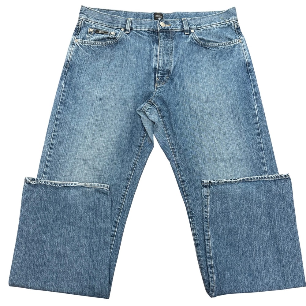 Hugo Boss Jeans Mens 38x34 Blue Texas 26015 Straight Leg Cotton Medium Wash
